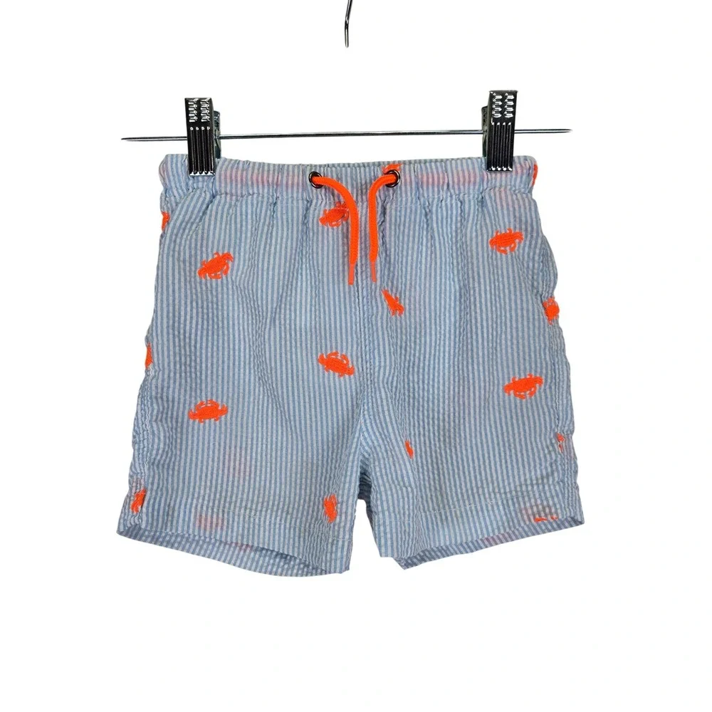 Baby Boden Seer Sucker Crab Shorts Size 2 Years Mesh Lining Kidcore‎ Swim Summer